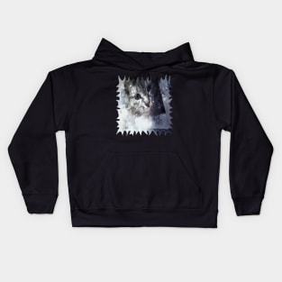 Green-eyed Kitty Peering Through the Cloudy Bush Kids Hoodie